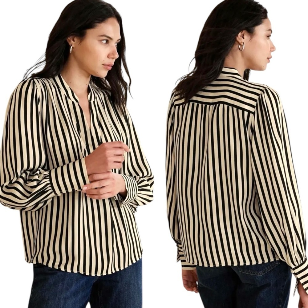 NEW Banana Republic Volume Sleeve Striped Long-Sleeve Soft Satin Blouse Size S